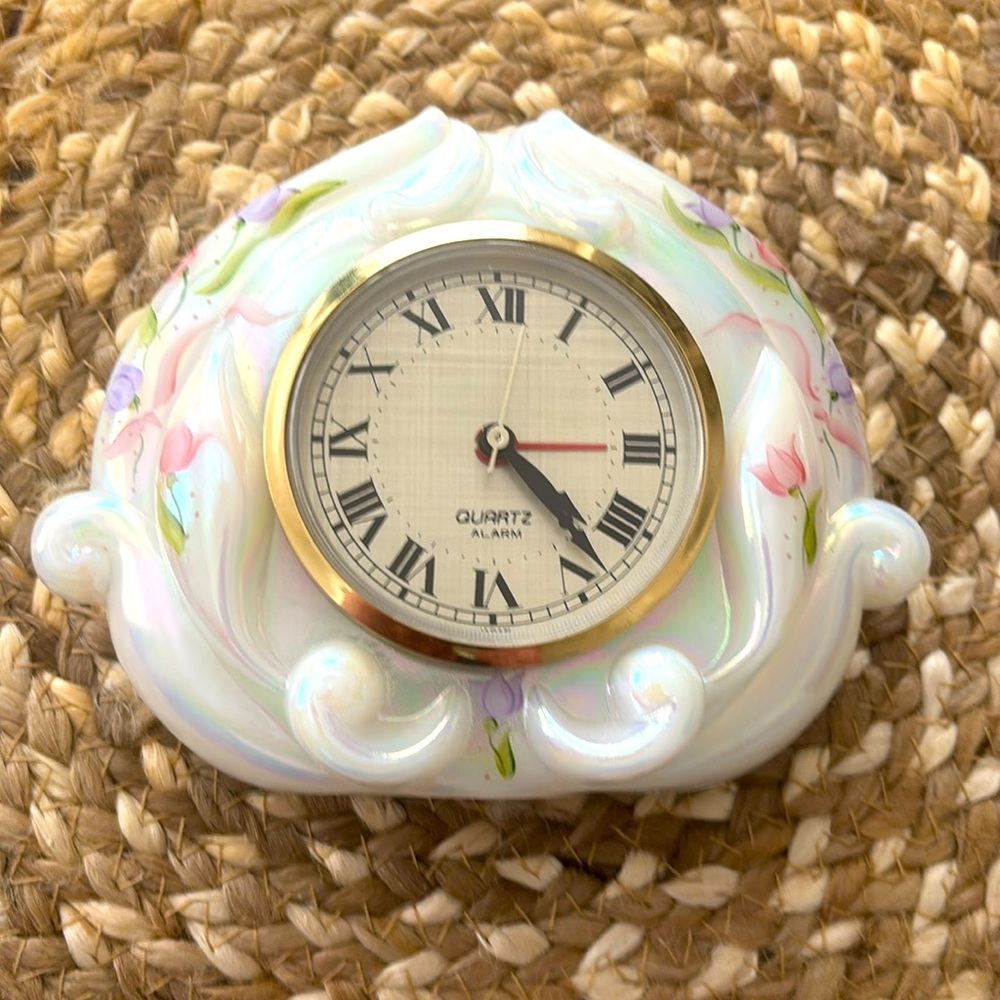 Vintage Fenton Hand Painted Mantle Clock (Milk Glass)